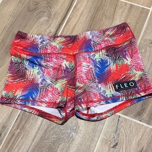 Fleo Women's Tropical Print Red Athletic Shorts